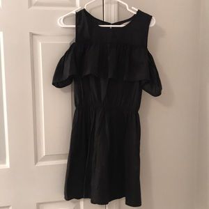 black dress with off the shoulder detail